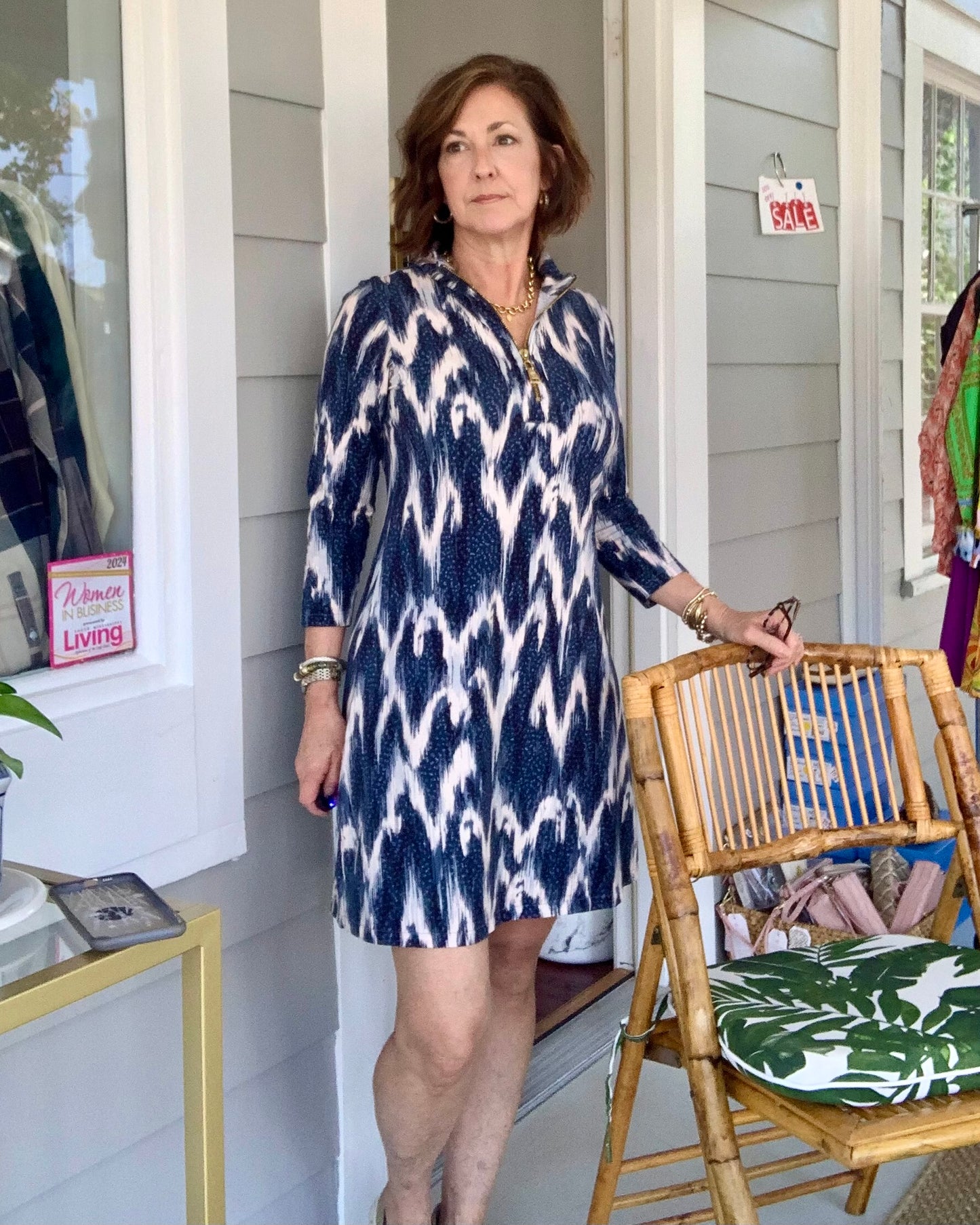Nora Ikat Half-Zip Dress