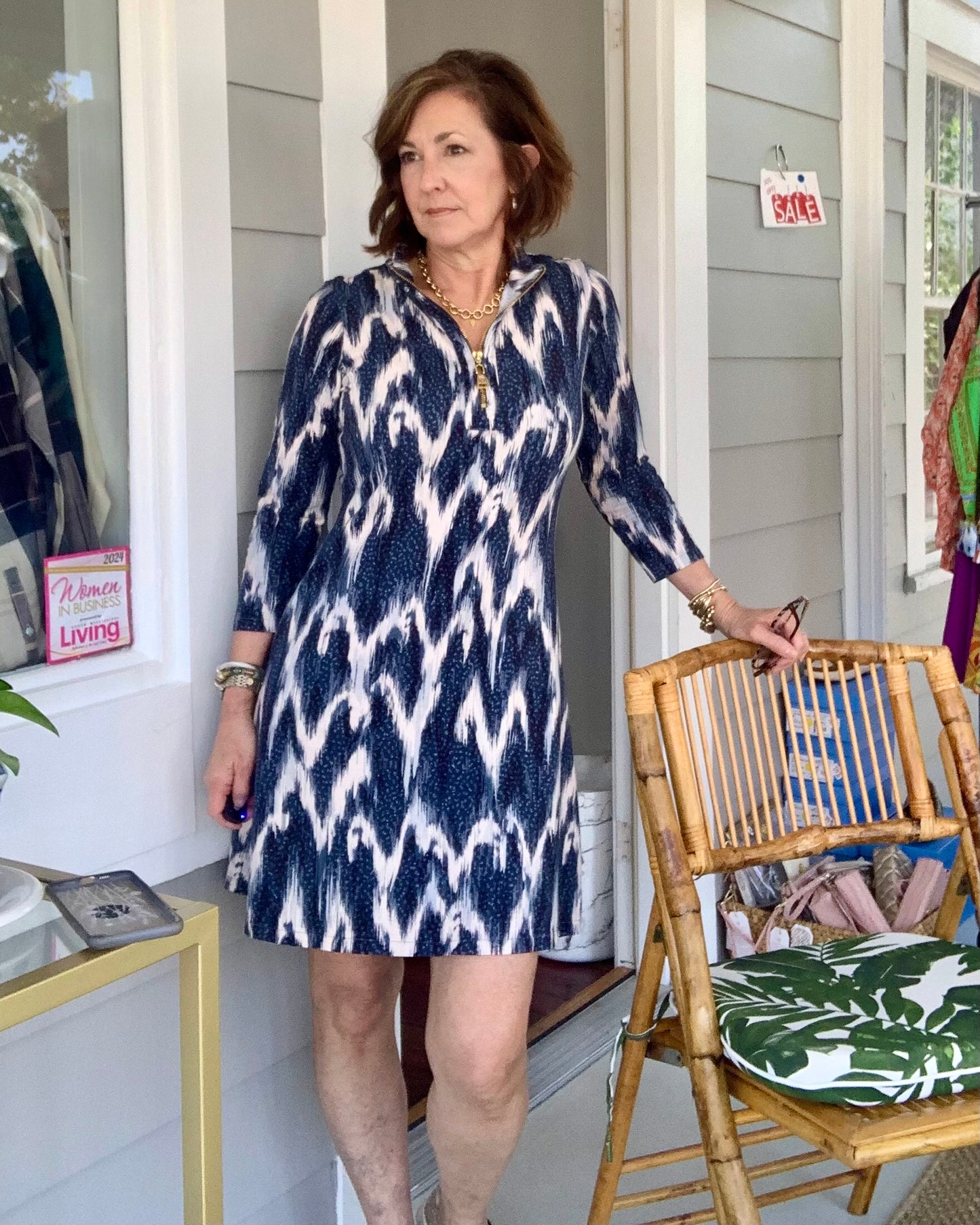 Nora Ikat Half-Zip Dress
