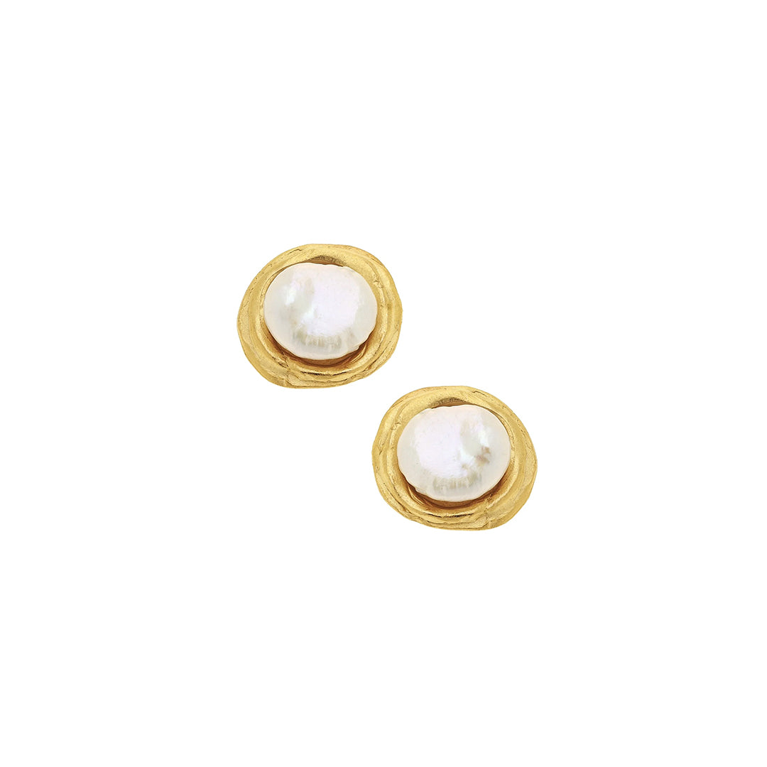Coin Pearl Stud Earrings