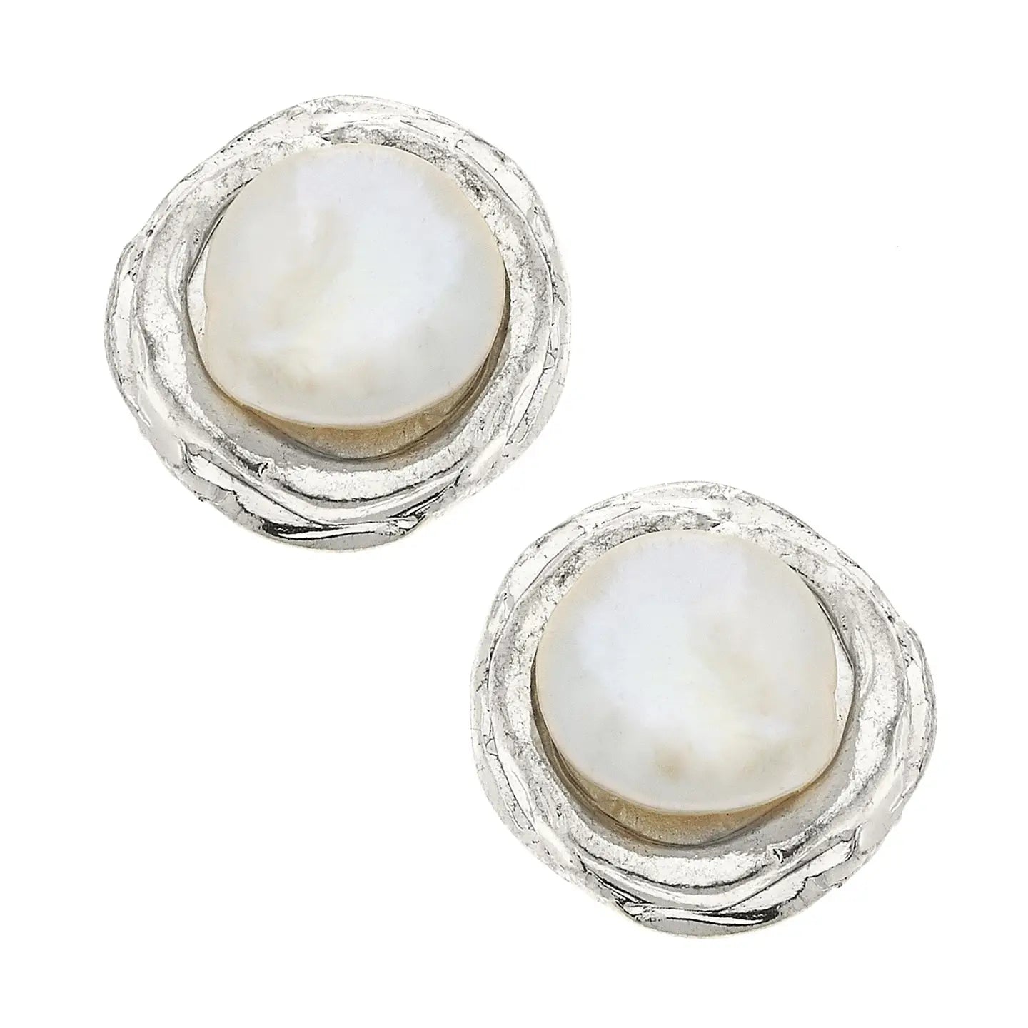 Silver Pearl Stud Earrings