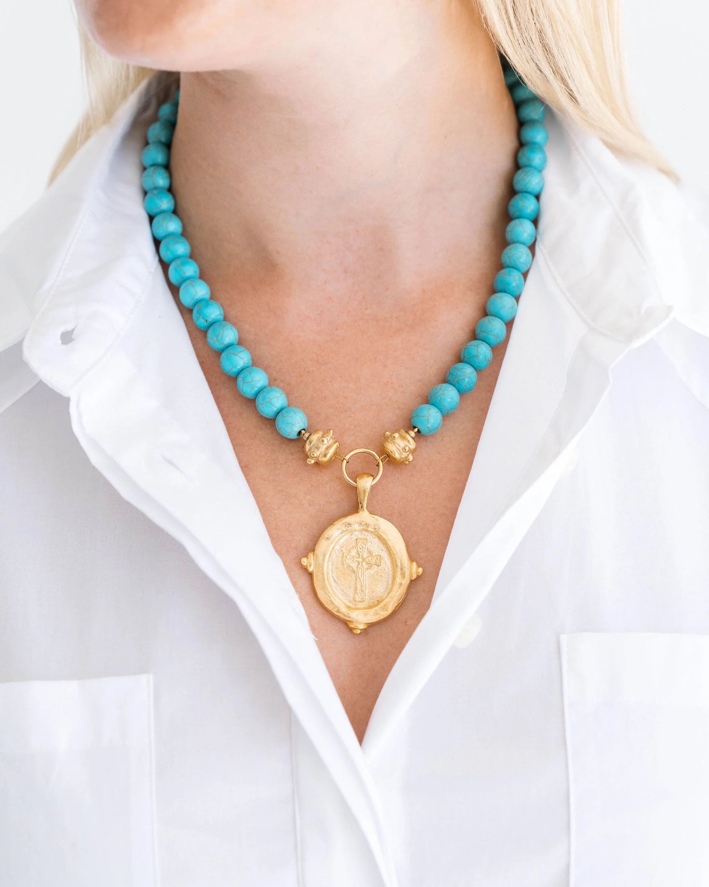 Turquoise Cross Intaglio Necklace
