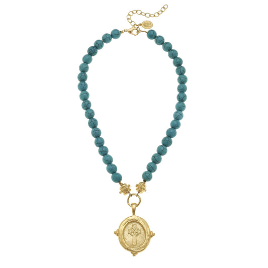 Turquoise Cross Intaglio Necklace